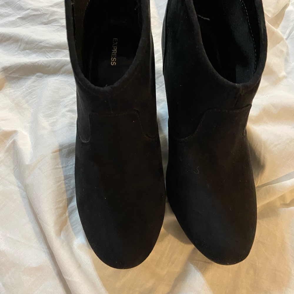 Express Black Suede Ankle Booties with Almond Toe